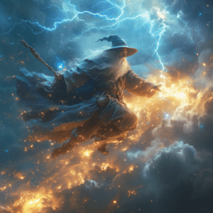 a wizard riding on lightning to show importance of website speed for seo